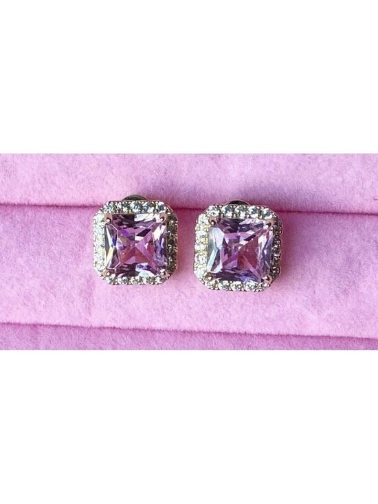 Jewelry - Luxurious Pink Artificial Gemstone Earrings